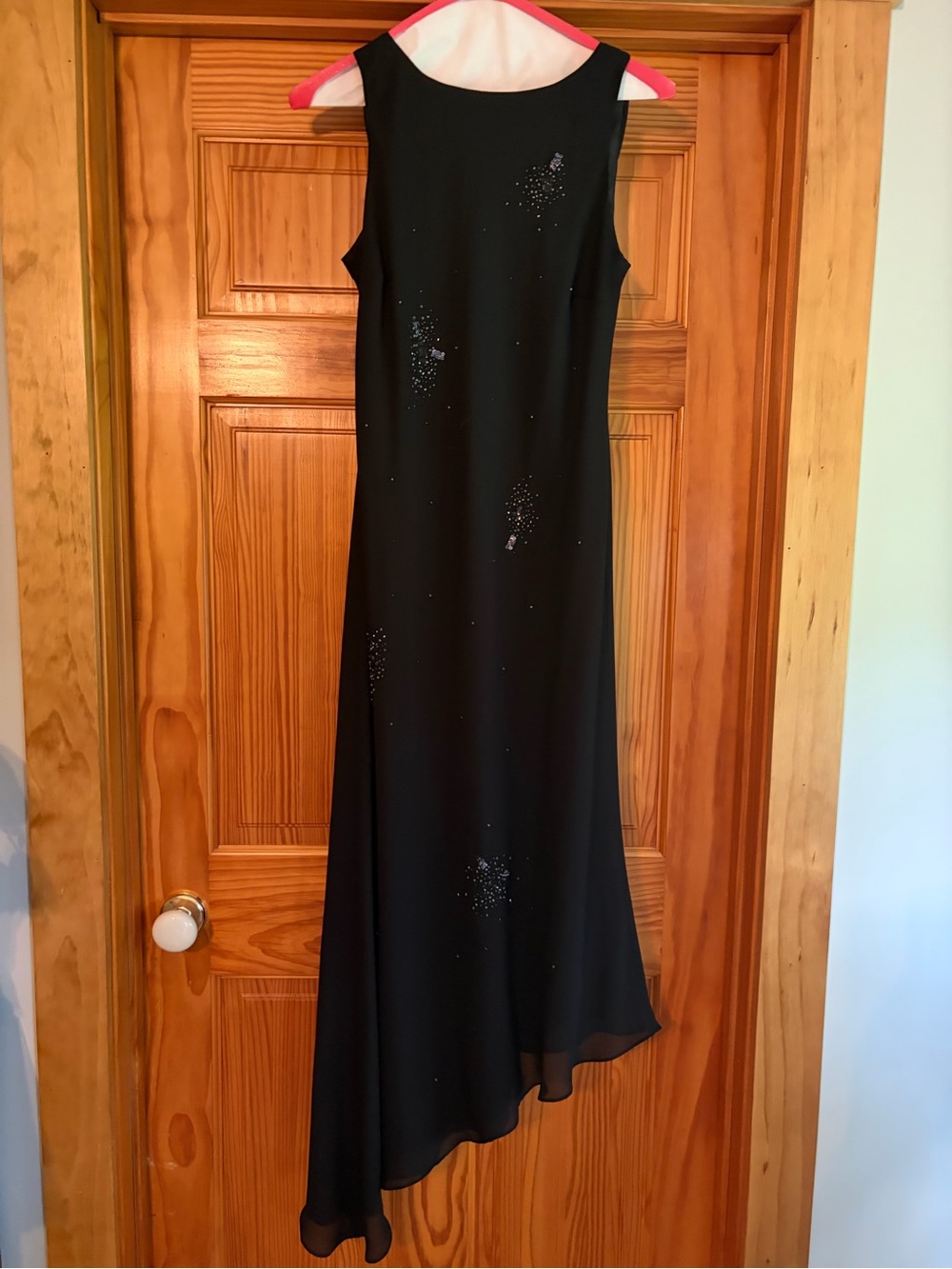 Black Asymmetrical Sleeveless Evening Dress with Subtle Sparkle